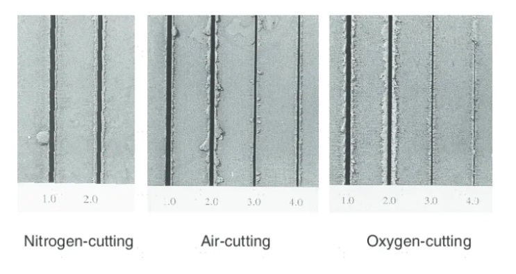 Comparativa de acabado de corte según gas utilizado